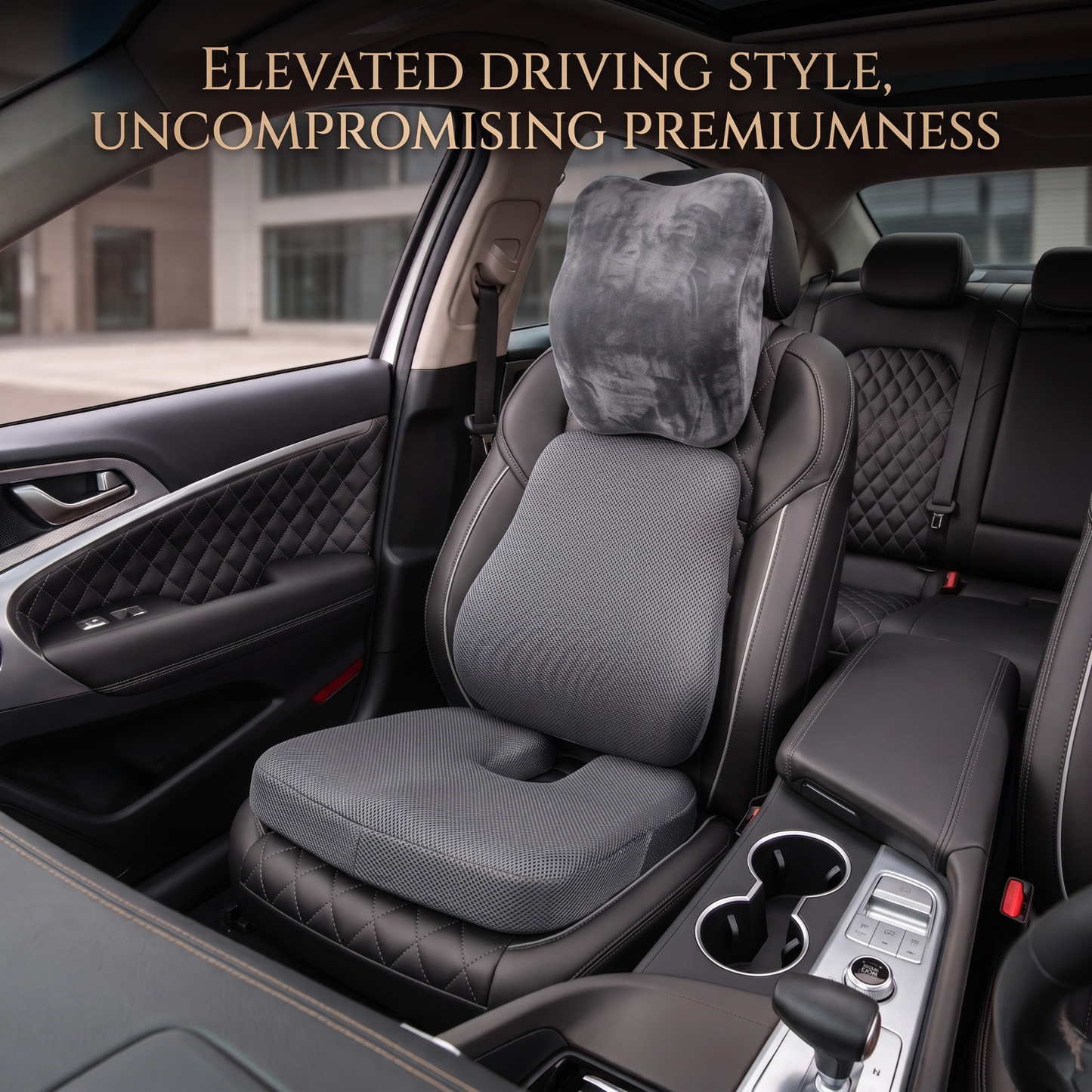 KESHIM 3-in-1 Memory Foam Car Seat Cushion Combo Set with Coccyx Seat Cushion, Lumbar Back Support & Velvet Headrest Pillow | Orthopedic Car Seat Support | Premium Air Mesh And Velvet | Ideal for Driving & Long Rides