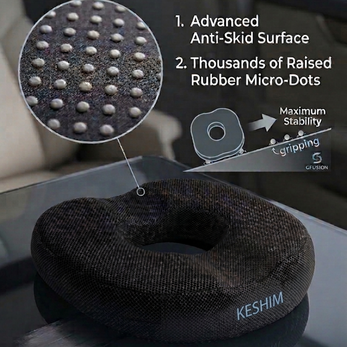 Keshim Donut Cut Seat Cushion for Tailbone Pain Relief | Premium Memory Foam Ring Cushion with Breathable Air Mesh Cover | Orthopedic Coccyx Support Pillow for Office Chair, Car Seat, Wheelchair