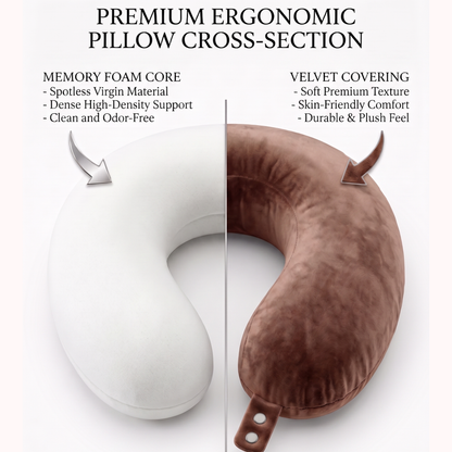 Keshim U-Shaped Memory Foam Travel Neck Pillow for Airplane, Car & Train Travel | Premium Soft Velvet Cover | Ergonomic Neck & Chin Support | Portable Neck Cushion for Adults