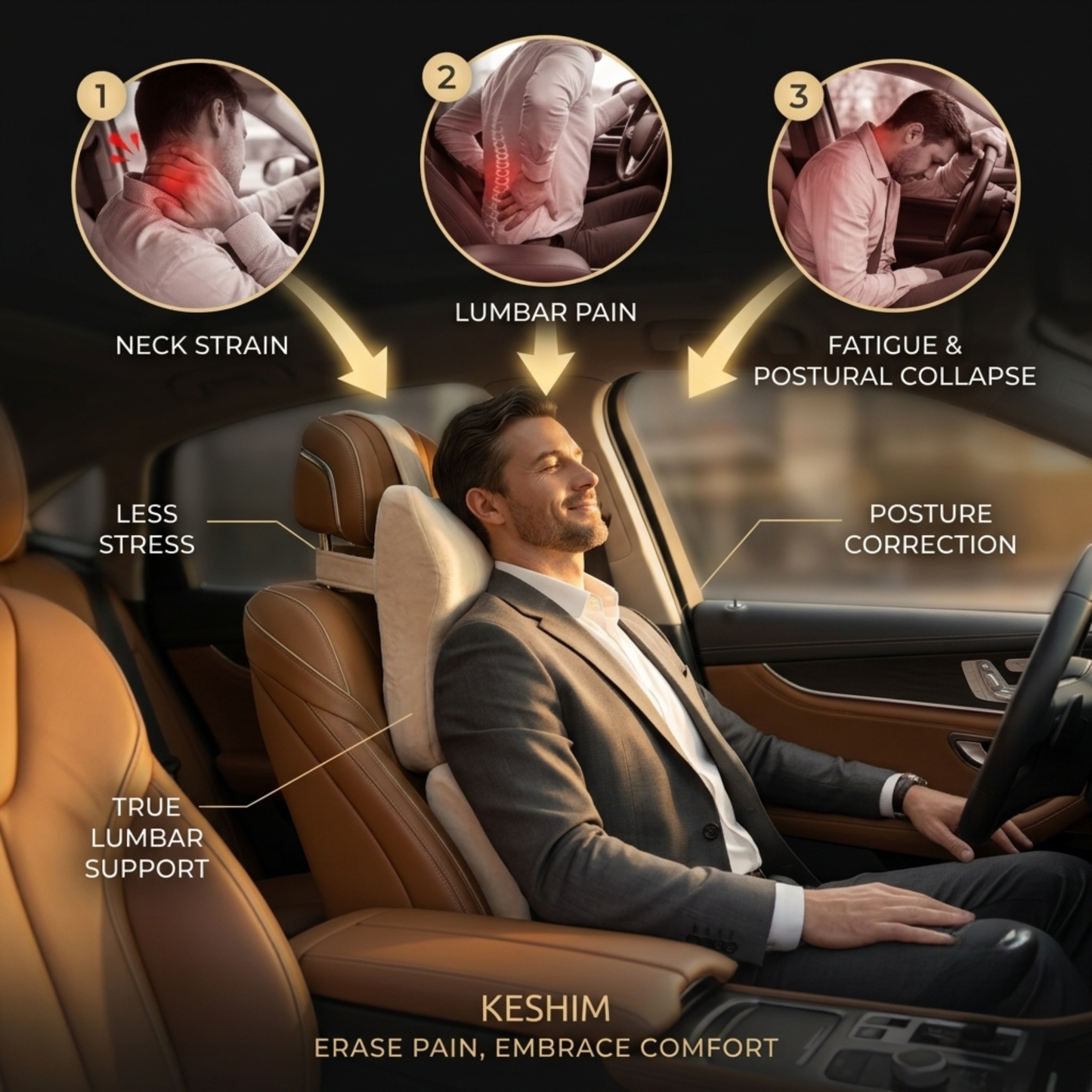 Keshim Luxury Velvet Car Headrest Pillow, Large Soft Memory Foam Seat Headrest Cushion for Driving Comfort, Universal Fit Car Neck & Back Support for Cars, SUVs, Trucks and Travel