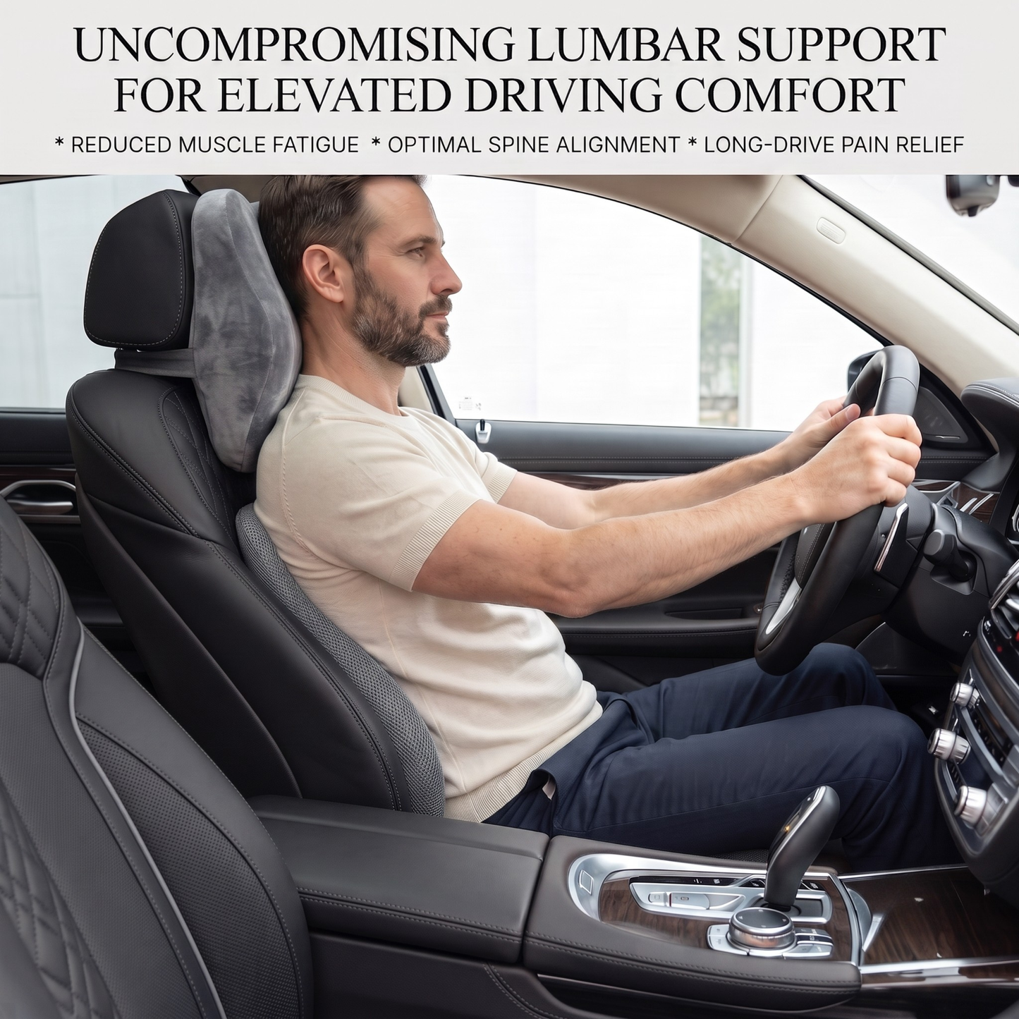 KESHIM 3-in-1 Memory Foam Car Seat Cushion Combo Set with Coccyx Seat Cushion, Lumbar Back Support & Velvet Headrest Pillow | Orthopedic Car Seat Support | Premium Air Mesh And Velvet | Ideal for Driving & Long Rides