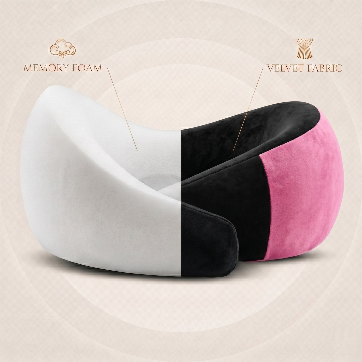 Keshim Memory Foam Travel Neck Pillow for Airplane, Car & Office | Premium Soft Velvet Fabric | Ergonomic 360° Neck Support | Portable Snake Shaped Travel Cushion for Adults and Kids.