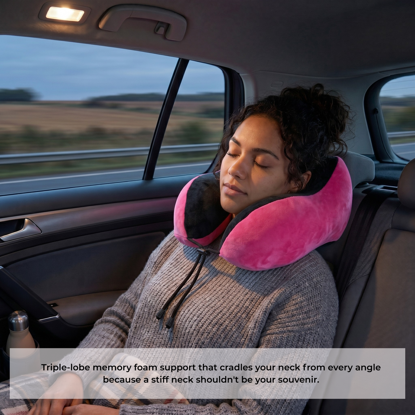 Keshim Memory Foam Travel Neck Pillow for Airplane, Car & Office | Multi-Hump Ergonomic U-Shaped Neck Support Cushion | Premium Velvet Fabric | Adjustable Strap | Soft & Comfortable Cervical Support