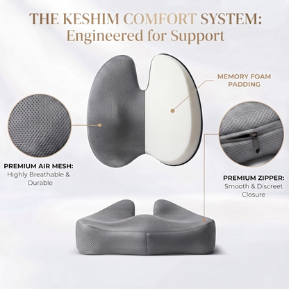 KESHIM Memory Foam Seat Cushion & Lumbar Back Support Combo for Office Chair, Car Seat & Wheelchair | Ergonomic Coccyx Orthopedic Cushion | Premium Air Mesh Breathable Cover | Tailbone, Sciatica & Lower Back Pain Relief