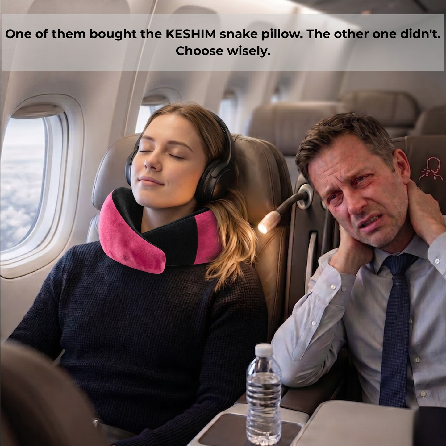 Keshim Memory Foam Travel Neck Pillow for Airplane, Car & Office | Premium Soft Velvet Fabric | Ergonomic 360° Neck Support | Portable Snake Shaped Travel Cushion for Adults and Kids.
