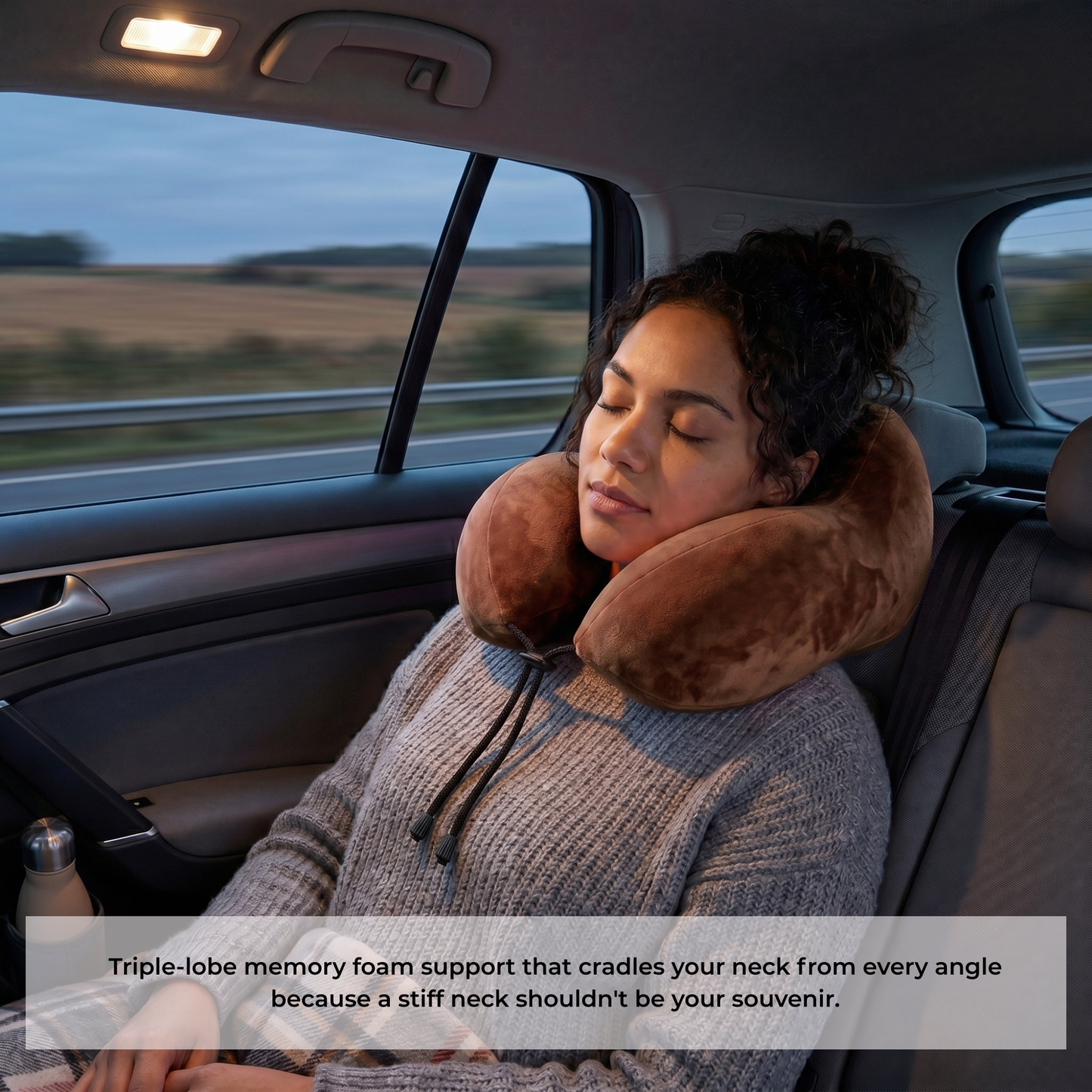 Keshim Memory Foam Travel Neck Pillow for Airplane, Car & Office | Multi-Hump Ergonomic U-Shaped Neck Support Cushion | Premium Velvet Fabric | Adjustable Strap | Soft & Comfortable Cervical Support