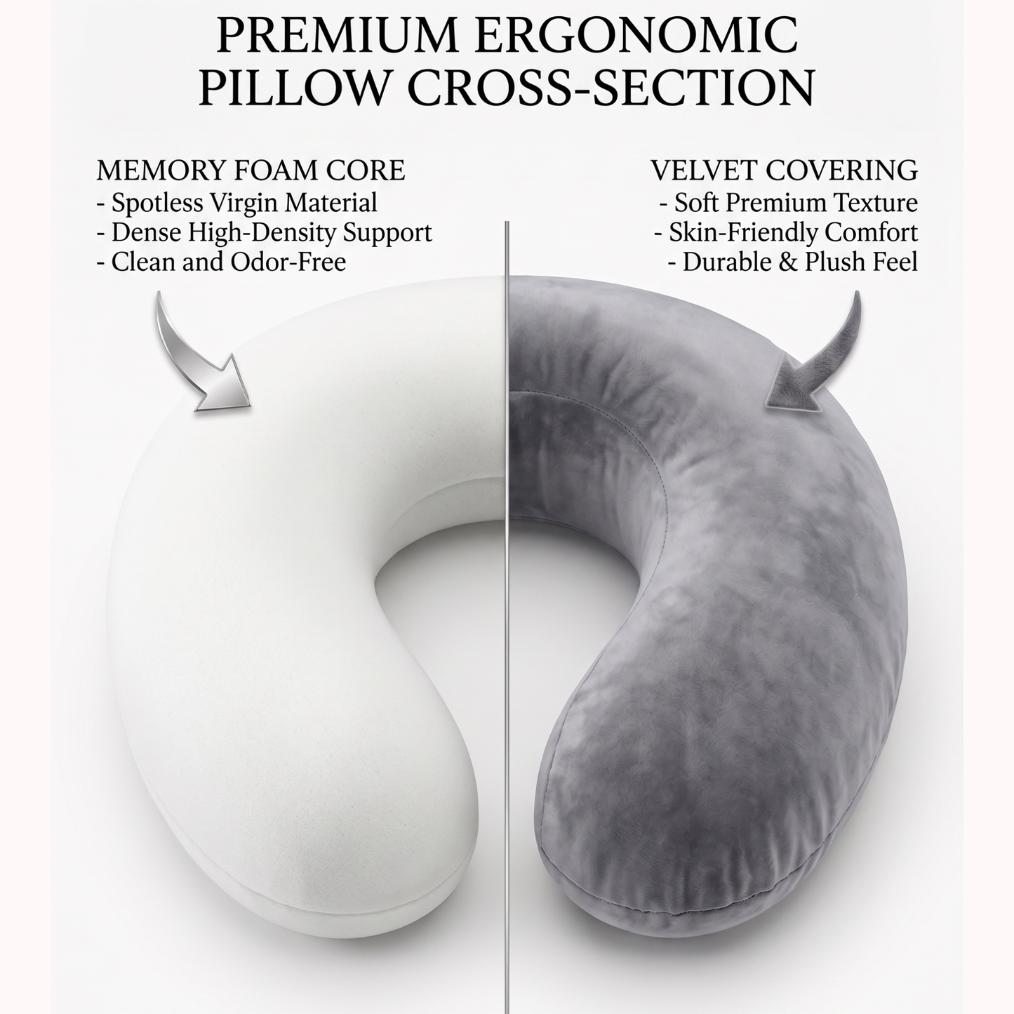 Keshim U-Shaped Memory Foam Travel Neck Pillow for Airplane, Car & Train Travel | Premium Soft Velvet Cover | Ergonomic Neck & Chin Support | Portable Neck Cushion for Adults