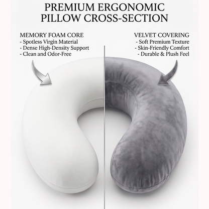 Keshim U-Shaped Memory Foam Travel Neck Pillow for Airplane, Car & Train Travel | Premium Soft Velvet Cover | Ergonomic Neck & Chin Support | Portable Neck Cushion for Adults
