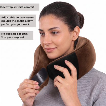 Keshim Memory Foam Travel Neck Pillow for Airplane, Car & Office | Premium Soft Velvet Fabric | Ergonomic 360° Neck Support | Portable Snake Shaped Travel Cushion for Adults and Kids.