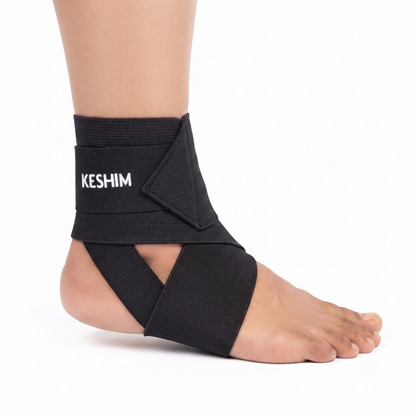 KESHIM Adjustable Ankle Support Wrap | Elastic Ankle Brace with Figure-8 Compression Strap for Ankle Stability & Support | Breathable Adjustable Ankle Binder for Men & Women (Black)