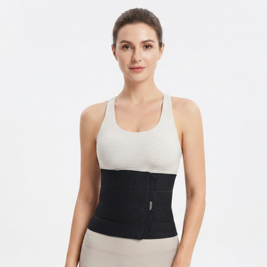 KESHIM Postpartum Abdominal Binder for Women | Adjustable Compression Belly Wrap | Abdominal Support Belt for Post Pregnancy Recovery, Waist Support & Tummy Compression | Breathable Elastic Binder | Black