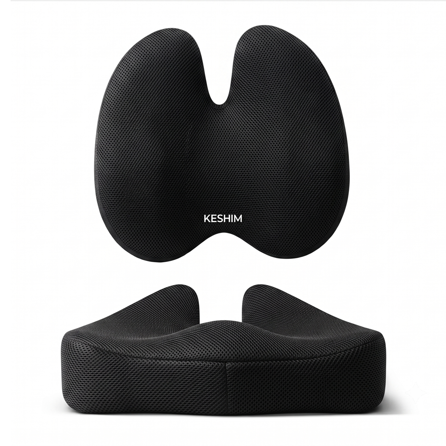 KESHIM Memory Foam Seat Cushion & Lumbar Back Support Combo for Office Chair, Car Seat & Wheelchair | Ergonomic Coccyx Orthopedic Cushion | Premium Air Mesh Breathable Cover | Tailbone, Sciatica & Lower Back Pain Relief