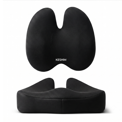 KESHIM Memory Foam Seat Cushion & Lumbar Back Support Combo for Office Chair, Car Seat & Wheelchair | Ergonomic Coccyx Orthopedic Cushion | Premium Air Mesh Breathable Cover | Tailbone, Sciatica & Lower Back Pain Relief