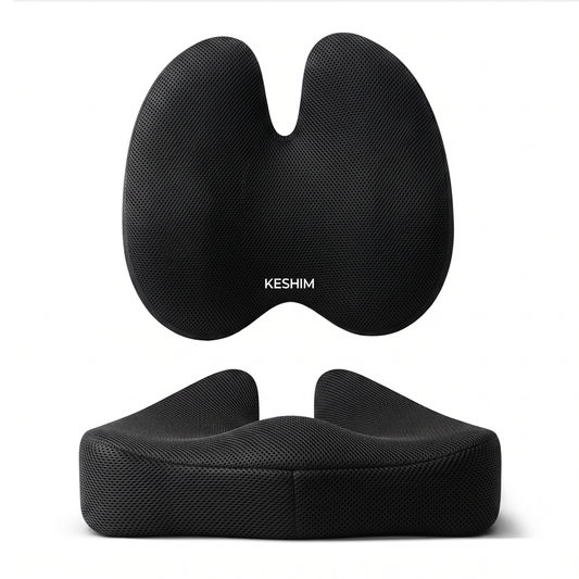 KESHIM Memory Foam Seat Cushion & Lumbar Back Support Combo for Office Chair, Car Seat & Wheelchair | Ergonomic Coccyx Orthopedic Cushion | Premium Air Mesh Breathable Cover | Tailbone, Sciatica & Lower Back Pain Relief
