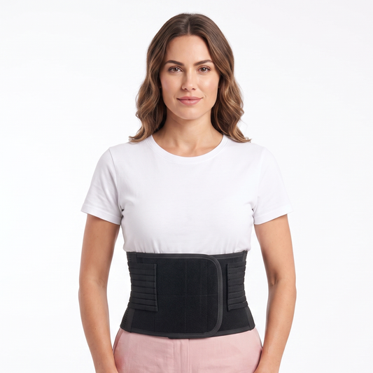 KESHIM Abdominal Belt with Extra Grip for Men & Women | Monofilament Elastic Abdominal Support Belt | Double Compression Waist Binder for Post-Surgery Recovery, Hernia Support & Lower Back Support | Black
