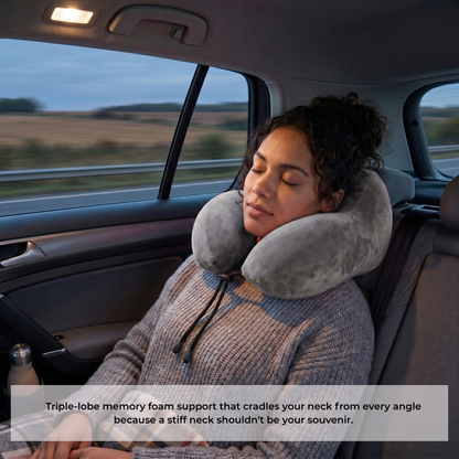 Keshim Memory Foam Travel Neck Pillow for Airplane, Car & Office | Multi-Hump Ergonomic U-Shaped Neck Support Cushion | Premium Velvet Fabric | Adjustable Strap | Soft & Comfortable Cervical Support