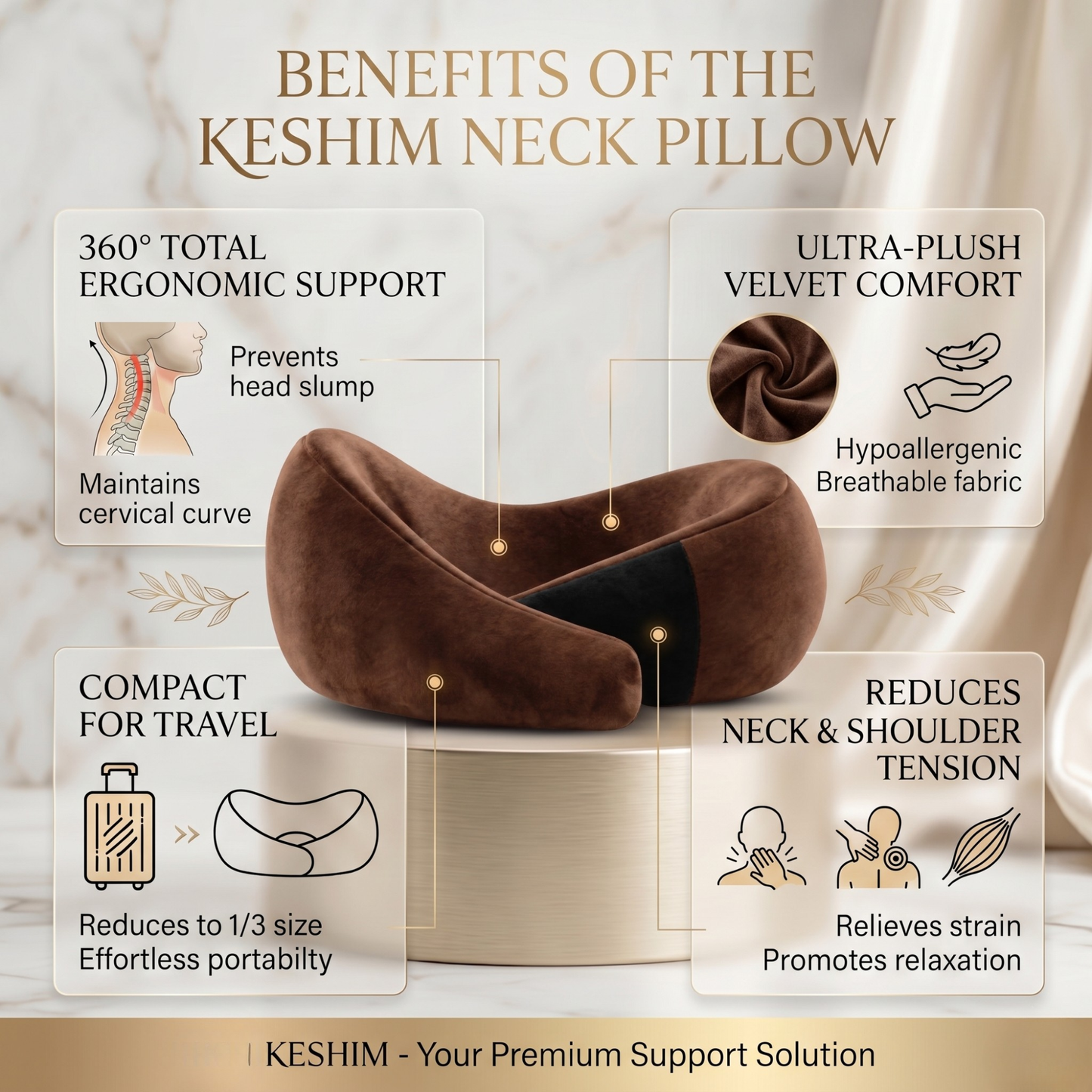 Keshim Memory Foam Travel Neck Pillow for Airplane, Car & Office | Premium Soft Velvet Fabric | Ergonomic 360° Neck Support | Portable Snake Shaped Travel Cushion for Adults and Kids.