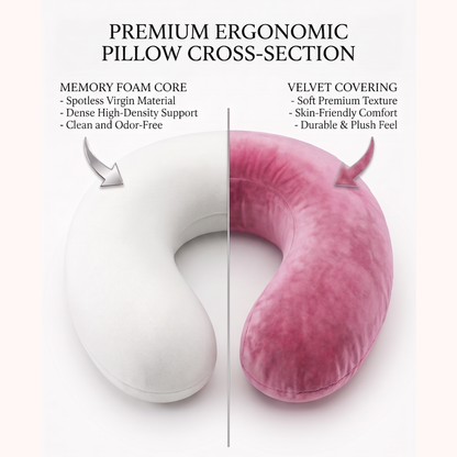Keshim U-Shaped Memory Foam Travel Neck Pillow for Airplane, Car & Train Travel | Premium Soft Velvet Cover | Ergonomic Neck & Chin Support | Portable Neck Cushion for Adults