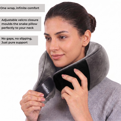 Keshim Memory Foam Travel Neck Pillow for Airplane, Car & Office | Premium Soft Velvet Fabric | Ergonomic 360° Neck Support | Portable Snake Shaped Travel Cushion for Adults and Kids.