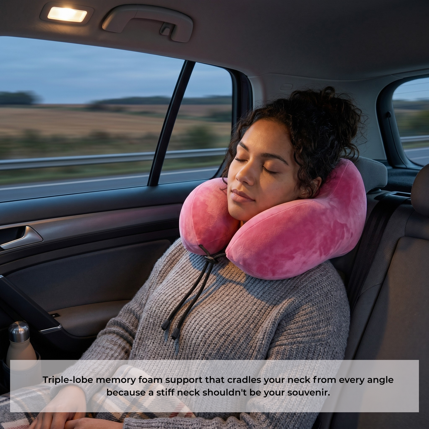 Keshim Memory Foam Travel Neck Pillow for Airplane, Car & Office | Multi-Hump Ergonomic U-Shaped Neck Support Cushion | Premium Velvet Fabric | Adjustable Strap | Soft & Comfortable Cervical Support