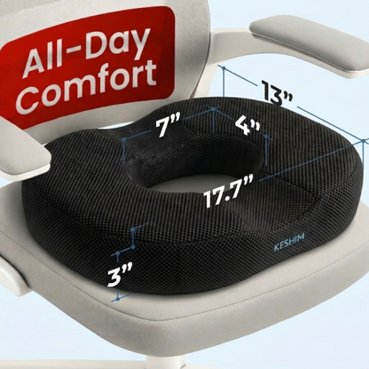 Keshim Donut Cut Seat Cushion for Tailbone Pain Relief | Premium Memory Foam Ring Cushion with Breathable Air Mesh Cover | Orthopedic Coccyx Support Pillow for Office Chair, Car Seat, Wheelchair
