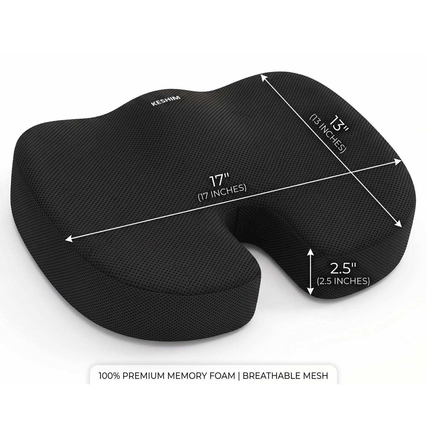 Keshim Orthopedic Coccyx Seat Cushion for Tailbone Pain Relief – Premium Memory Foam Sitting Pillow with Breathable Air Mesh Cover, Ergonomic U-Shaped Design for Office Chair, Car Seat, Wheelchair