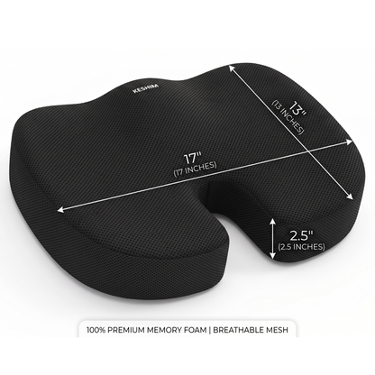 Keshim Orthopedic Coccyx Seat Cushion for Tailbone Pain Relief – Premium Memory Foam Sitting Pillow with Breathable Air Mesh Cover, Ergonomic U-Shaped Design for Office Chair, Car Seat, Wheelchair