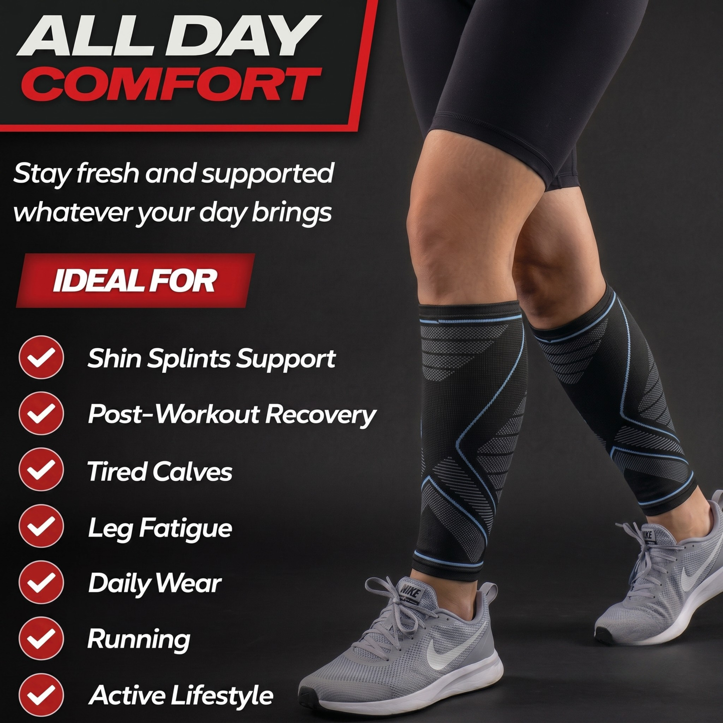 Keshim Calf Support Sleeve for Men & Women | Premium Compression Calf Guard for Running, Gym, Cycling, Sports, Shin Splints & Muscle Recovery | Breathable Stretch Fabric ( Pair )