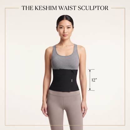 KESHIM Postpartum Abdominal Binder for Women | Adjustable Compression Belly Wrap | Abdominal Support Belt for Post Pregnancy Recovery, Waist Support & Tummy Compression | Breathable Elastic Binder | Black