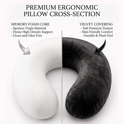 Keshim U-Shaped Memory Foam Travel Neck Pillow for Airplane, Car & Train Travel | Premium Soft Velvet Cover | Ergonomic Neck & Chin Support | Portable Neck Cushion for Adults