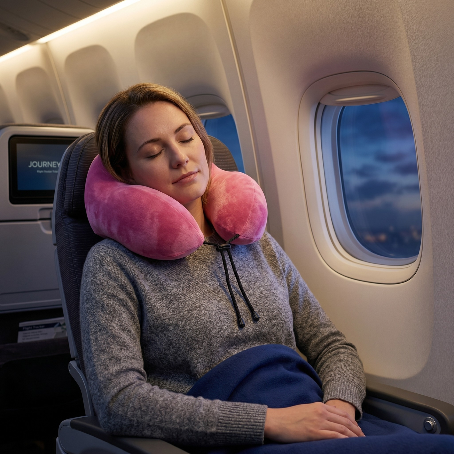 Keshim Memory Foam Travel Neck Pillow for Airplane, Car & Office | Multi-Hump Ergonomic U-Shaped Neck Support Cushion | Premium Velvet Fabric | Adjustable Strap | Soft & Comfortable Cervical Support
