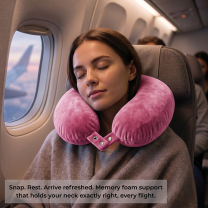 Keshim U-Shaped Memory Foam Travel Neck Pillow for Airplane, Car & Train Travel | Premium Soft Velvet Cover | Ergonomic Neck & Chin Support | Portable Neck Cushion for Adults