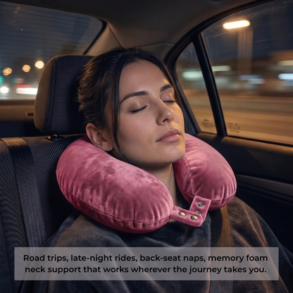 Keshim U-Shaped Memory Foam Travel Neck Pillow for Airplane, Car & Train Travel | Premium Soft Velvet Cover | Ergonomic Neck & Chin Support | Portable Neck Cushion for Adults