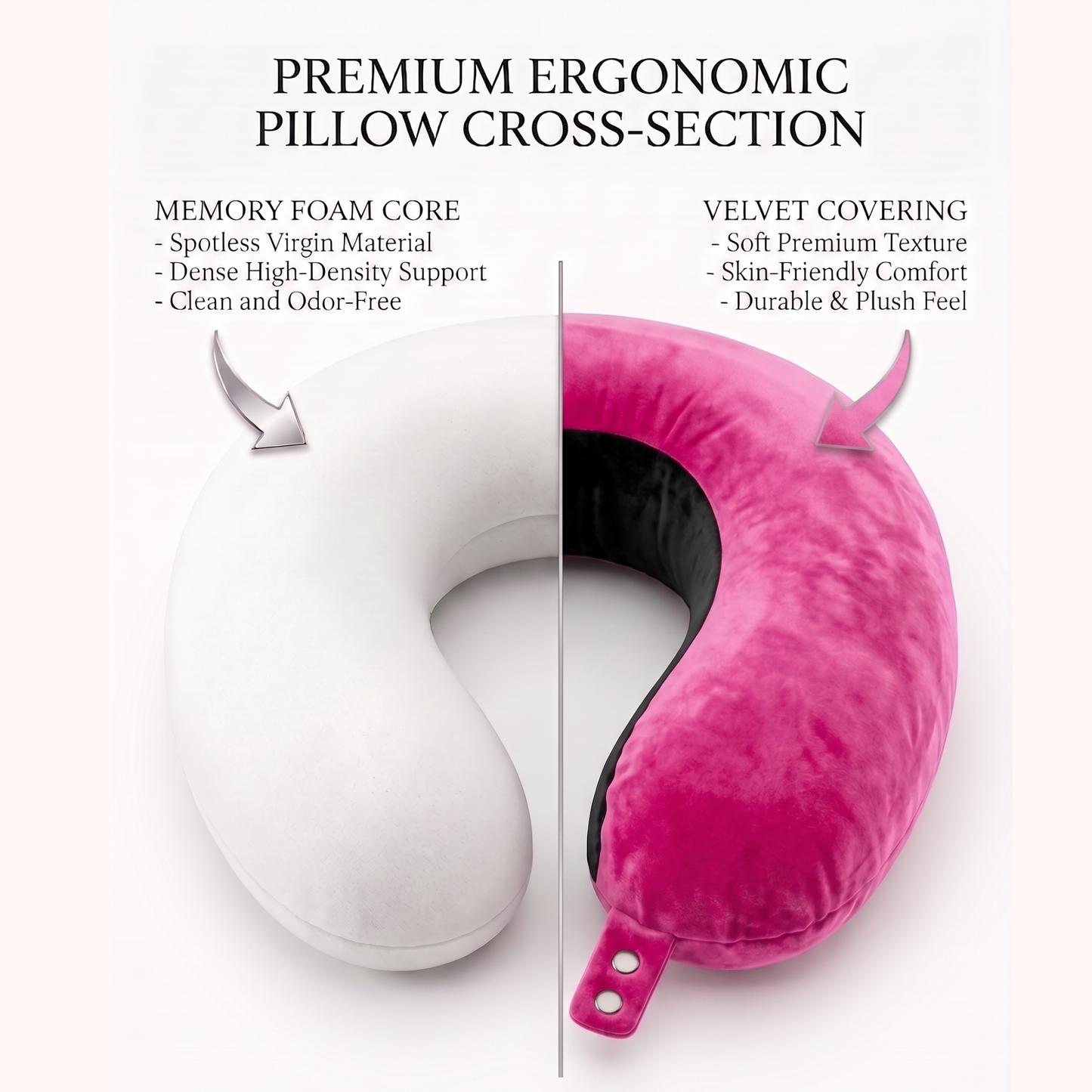 Keshim U-Shaped Memory Foam Travel Neck Pillow for Airplane, Car & Train Travel | Premium Soft Velvet Cover | Ergonomic Neck & Chin Support | Portable Neck Cushion for Adults
