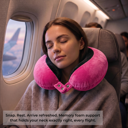 Keshim U-Shaped Memory Foam Travel Neck Pillow for Airplane, Car & Train Travel | Premium Soft Velvet Cover | Ergonomic Neck & Chin Support | Portable Neck Cushion for Adults