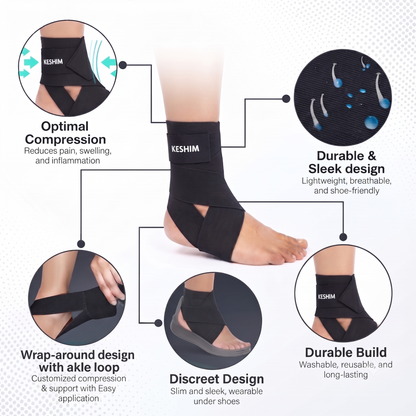 KESHIM Adjustable Ankle Support Wrap | Elastic Ankle Brace with Figure-8 Compression Strap for Ankle Stability & Support | Breathable Adjustable Ankle Binder for Men & Women (Black)