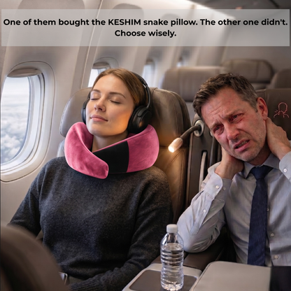 Keshim Memory Foam Travel Neck Pillow for Airplane, Car & Office | Premium Soft Velvet Fabric | Ergonomic 360° Neck Support | Portable Snake Shaped Travel Cushion for Adults and Kids.