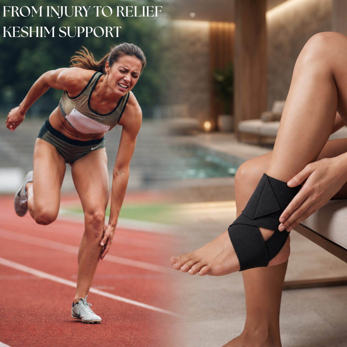 KESHIM Adjustable Ankle Support Wrap | Elastic Ankle Brace with Figure-8 Compression Strap for Ankle Stability & Support | Breathable Adjustable Ankle Binder for Men & Women (Black)
