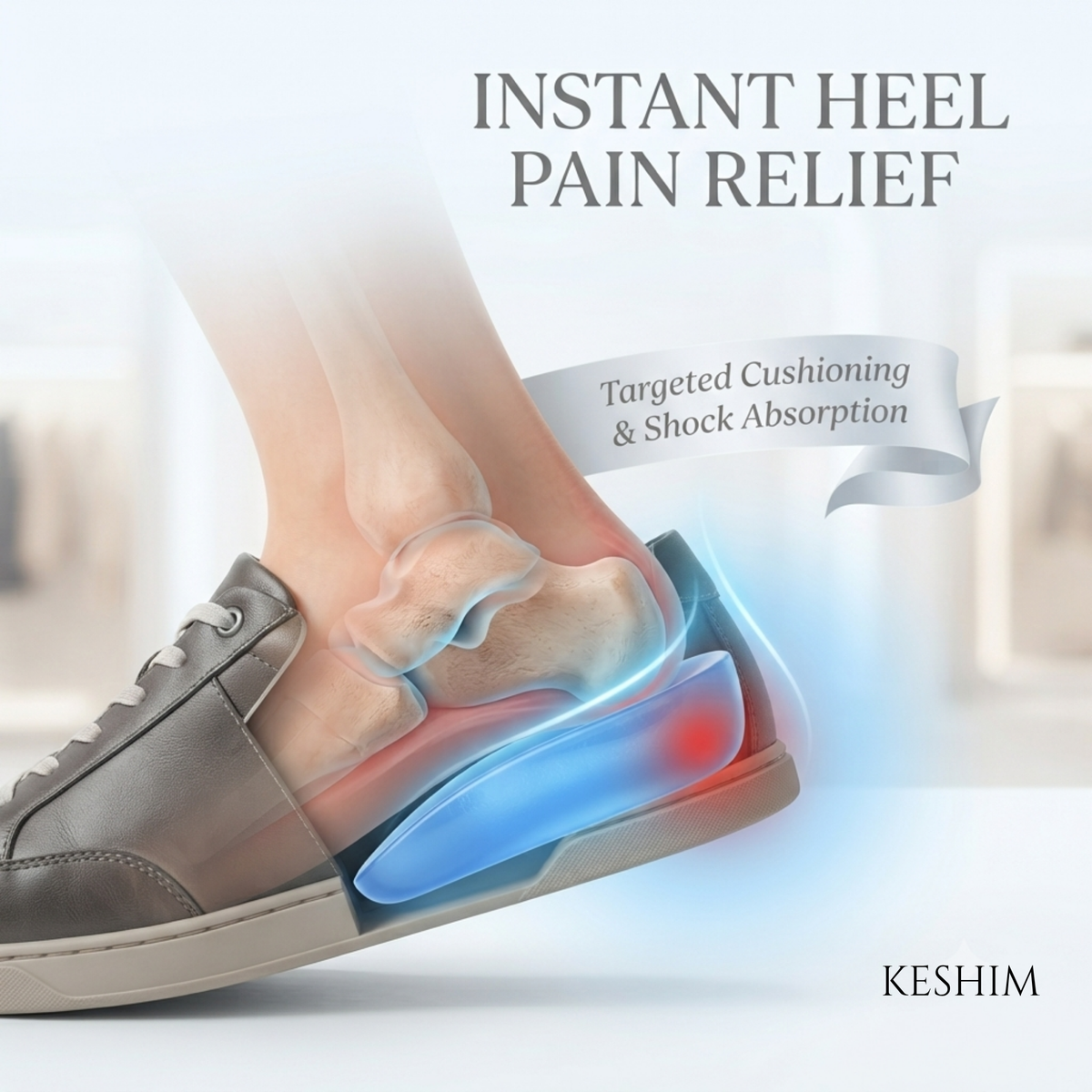 KESHIM Gel Heel Cushion for Men & Women | Soft Silicone Heel Pads for Comfortable Cushioning & Shock Absorption | Reusable Heel Support Inserts for Walking, Standing & Daily Use (1 Pair)
