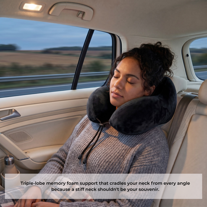 Keshim Memory Foam Travel Neck Pillow for Airplane, Car & Office | Multi-Hump Ergonomic U-Shaped Neck Support Cushion | Premium Velvet Fabric | Adjustable Strap | Soft & Comfortable Cervical Support