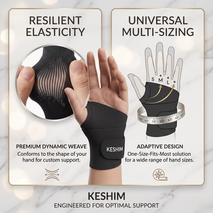 KESHIM Adjustable Wrist Brace for Men & Women | Hand & Wrist Support with Compression Strap for Sprain, Tendonitis, Carpal Tunnel, Arthritis, Gym, Sports & Daily Use | Left & Right Hand (Black)