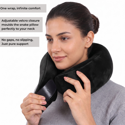 Keshim Memory Foam Travel Neck Pillow for Airplane, Car & Office | Premium Soft Velvet Fabric | Ergonomic 360° Neck Support | Portable Snake Shaped Travel Cushion for Adults and Kids.