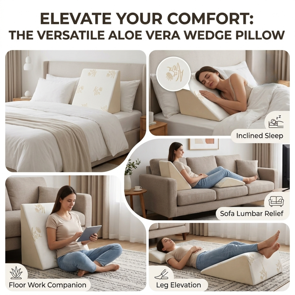 KESHIM Memory Foam Wedge Pillow for Sleeping, Leg Elevation & Back Support | Triangular Incline Cushion for Bed, Sofa & Relaxation | Breathable Removable Cover