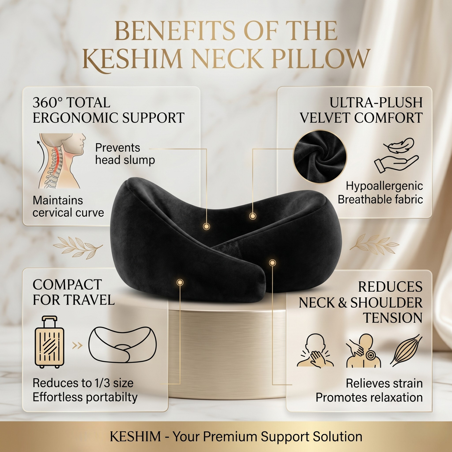 Keshim Memory Foam Travel Neck Pillow for Airplane, Car & Office | Premium Soft Velvet Fabric | Ergonomic 360° Neck Support | Portable Snake Shaped Travel Cushion for Adults and Kids.