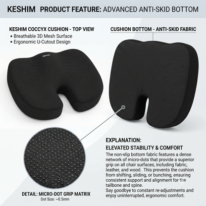 Keshim Orthopedic Coccyx Seat Cushion for Tailbone Pain Relief – Premium Memory Foam Sitting Pillow with Breathable Air Mesh Cover, Ergonomic U-Shaped Design for Office Chair, Car Seat, Wheelchair