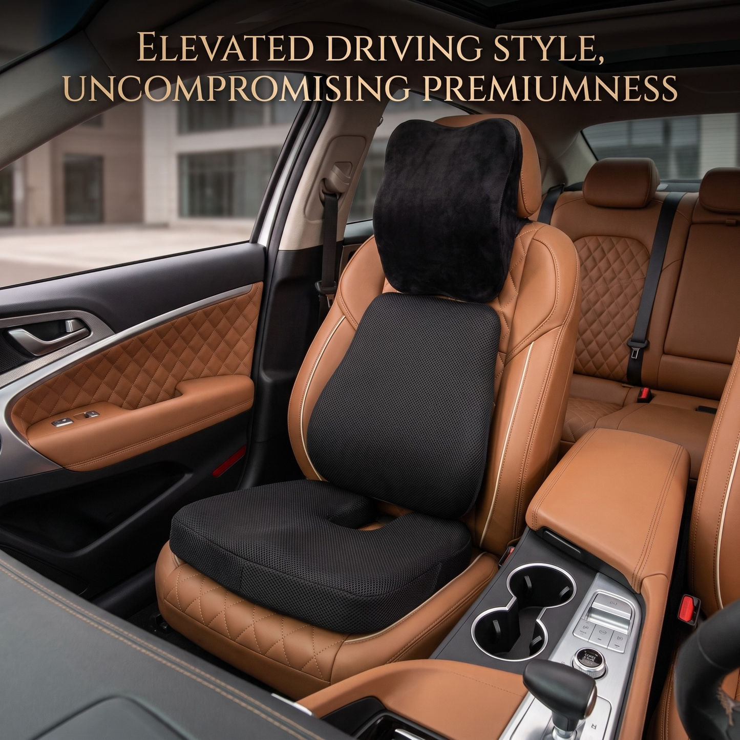 KESHIM 3-in-1 Memory Foam Car Seat Cushion Combo Set with Coccyx Seat Cushion, Lumbar Back Support & Velvet Headrest Pillow | Orthopedic Car Seat Support | Premium Air Mesh And Velvet | Ideal for Driving & Long Rides