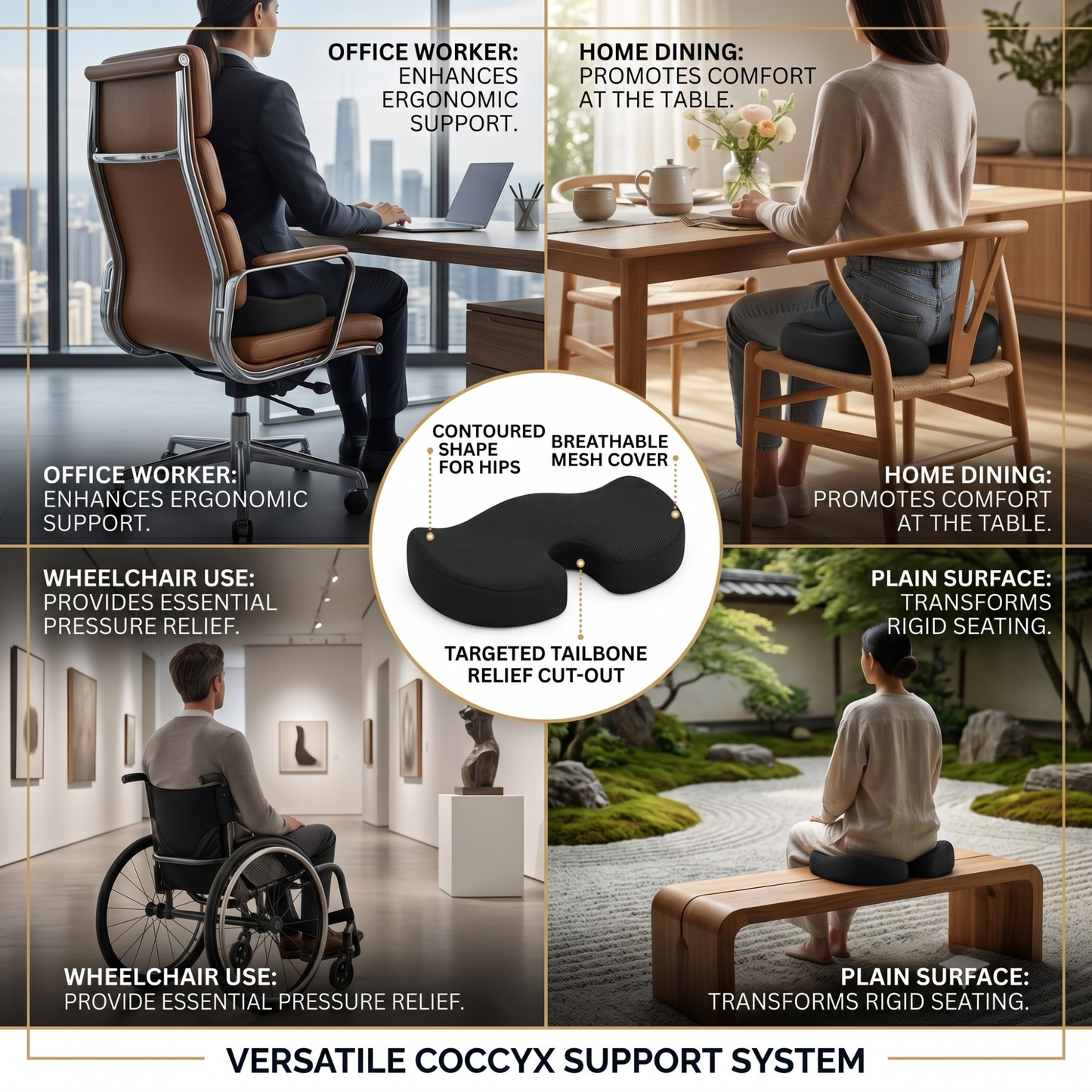 Keshim Orthopedic Coccyx Seat Cushion for Tailbone Pain Relief – Premium Memory Foam Sitting Pillow with Breathable Air Mesh Cover, Ergonomic U-Shaped Design for Office Chair, Car Seat, Wheelchair
