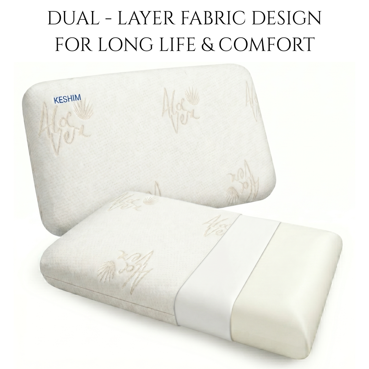 Keshim Memory Foam Pillow Combo with Premium Aloe Vera Fabric Cover | Ergonomic Orthopedic Sleeping Pillow for Neck & Shoulder Support | Soft, Breathable & Pressure-Relieving Pillow - Pack Of 2