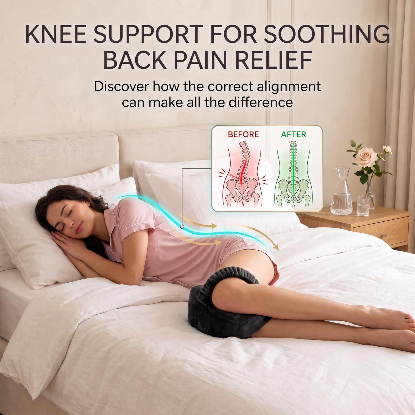 KESHIM Memory Foam Knee Support Pillow for Side Sleeping | Orthopedic Leg Spacer Cushion with Adjustable Strap | Premium Velvet Cover | Knee, Hip, Back & Sciatica Pain Relief | Sleeping Support Cushion