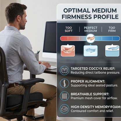 Keshim Orthopedic Coccyx Seat Cushion for Tailbone Pain Relief – Premium Memory Foam Sitting Pillow with Breathable Air Mesh Cover, Ergonomic U-Shaped Design for Office Chair, Car Seat, Wheelchair